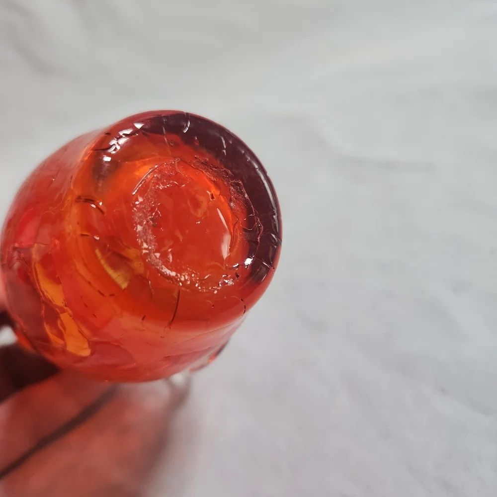 Vintage Red Orange Crackle Blown Art Glass Creamer